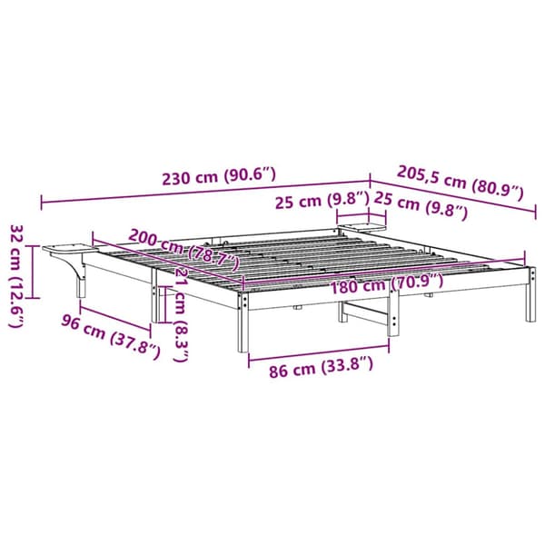 Sängram Vit 180 x 200 cm Massiv furu