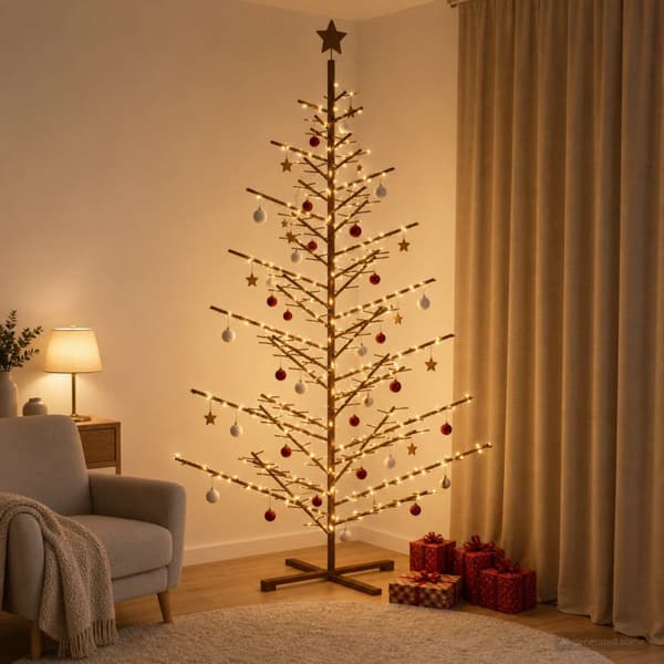 Träjulgran 240 cm Bambu och massiv furu Mörkbrun