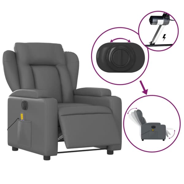 Elektrisk massagefåtölj grå konstläder
