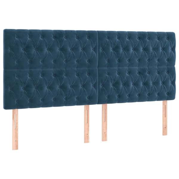 Sänggavel LED mörkblå 200x7x118/128 cm sammet