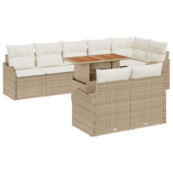 Trädgårdsoffset med lagring 9 pcs Beige Poly rattan