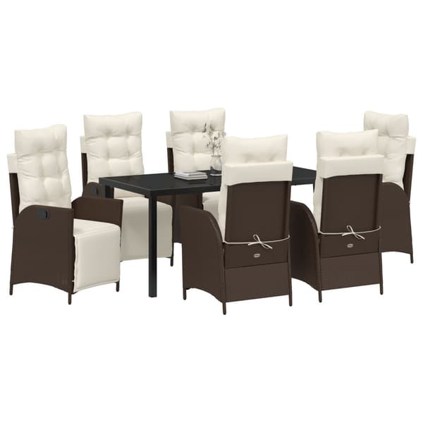 Trädgårdsmöbelset med kudde 7 pcs Brun konstrotting