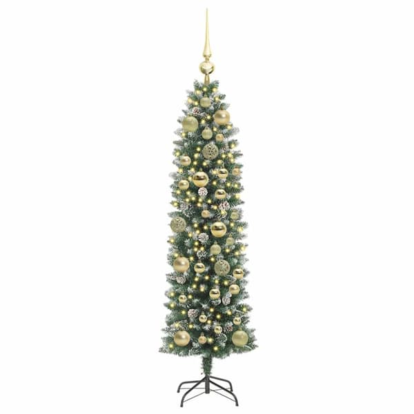 Konstgjort smalt julträd Grön och Vit 120 cm