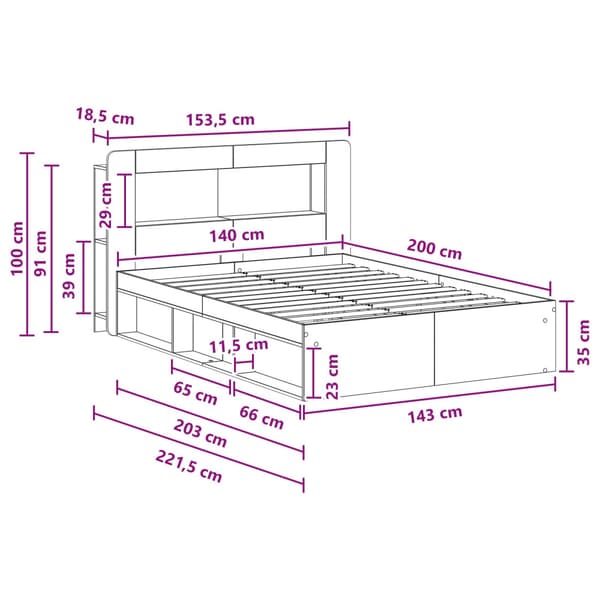 Sängram med förvaring Vit 140 x 200 cm Konstruerat trä