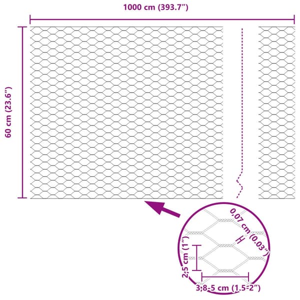 Hexagonstängsel Grå 0,6 x 10 m PVC