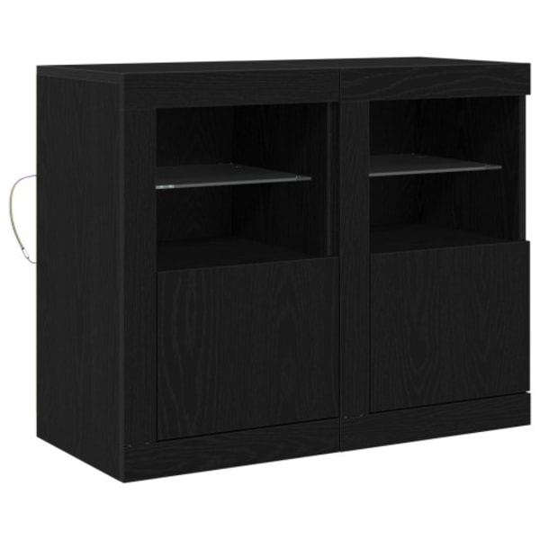 Sidoskåp med LED-lampor 2 st Svart Ek 41x37x67 cm