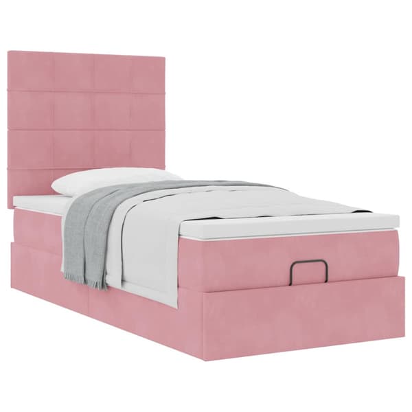 Ottoman sängram med madrasser rosa 90x190 cm sammet