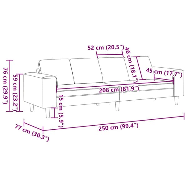 Soffa Kräm 250 x 77 x 76 cm Kordread tyg