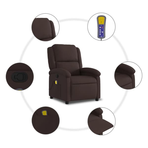 Massagefåtölj mörkbrun tyg