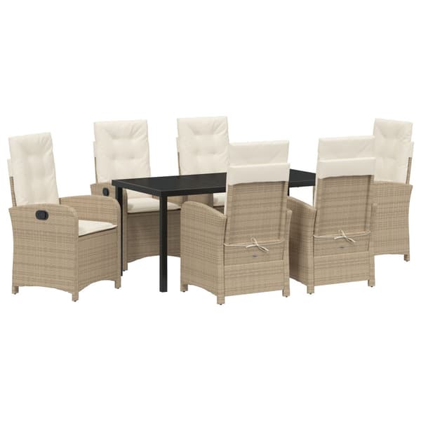 Trädgårdsmöbelset med kudde 7 pcs Beige konstrotting