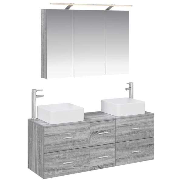 Badrumsmöbelset 4 pcs Grå Sonoma Konstruerat trä och glas