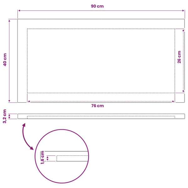 Rektangulärt Bordsskiva 90 x 40 x 3,2 cm Rektangulär