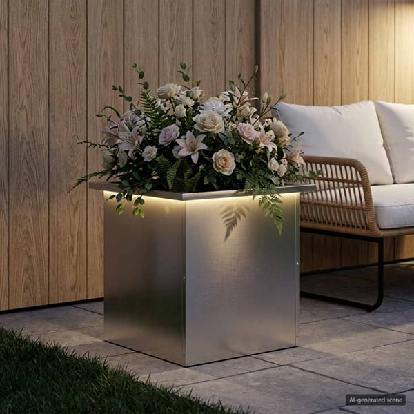 Odlingslåda med LED Silver 40 x 40 x 40 cm Rostfritt stål