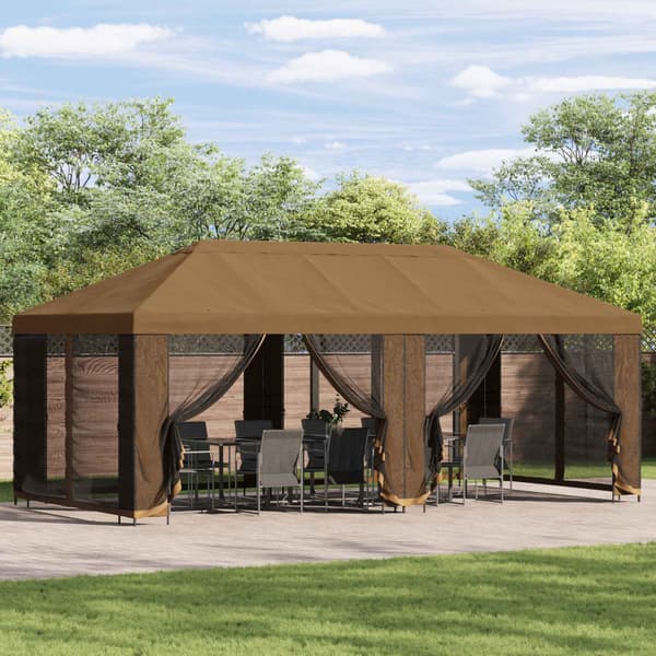 Trädgårdsgazebo 6 x 3 m Beige Polyester och Stål 190