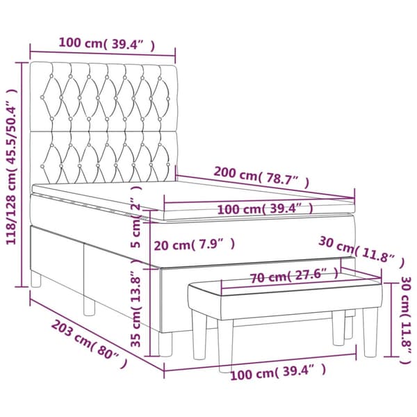 Ramsäng med madrass mörkblå 100x200 cm sammet