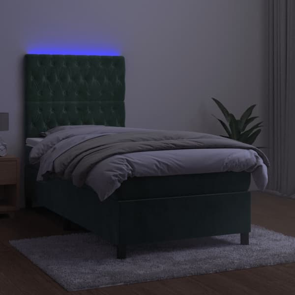Ramsäng med madrass & LED mörkgrön 80x200 cm sammet