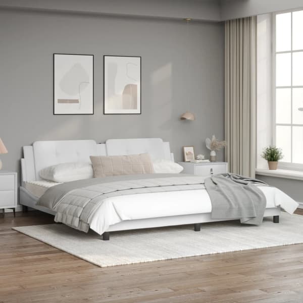 Bed Frame with LED without Mattress "Zadar" White 200x200 cm