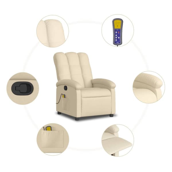 Massagefåtölj krämfärgad tyg