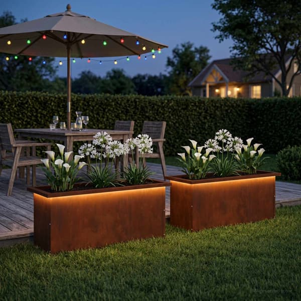Odlingslåda med LED 2 st Rostig 30 x 80 x 30 cm