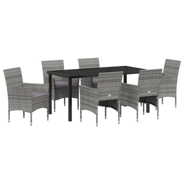 Trädgårdsmöbelset med kudde 7 pcs Grå konstrotting
