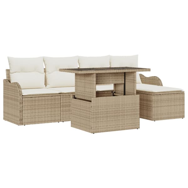 Utomhussoffgrupp 6 st Beige Poly rattan