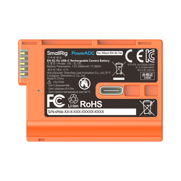 SmallRig 4966 EN-EL15c USB-C Rechargeable Camera Battery Orange