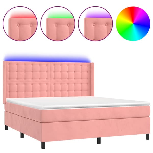 Ramsäng med madrass rosa & LED 180x200 cm sammet