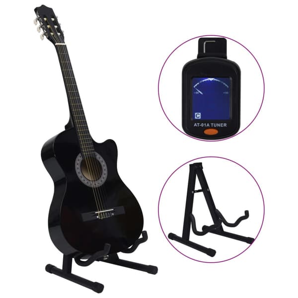 Gitarr 12 delar med 6 strängar western svart 38"