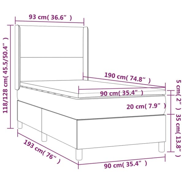 Ramsäng med madrass grå 90x190 cm konstläder