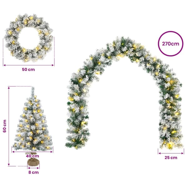 Mini-julgransset 60 cm 125 LED-lampor Varmvit PVC Grön och Vit