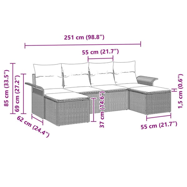 Trädgårdsoffset med kudde 6 pcs Beige konstrotting