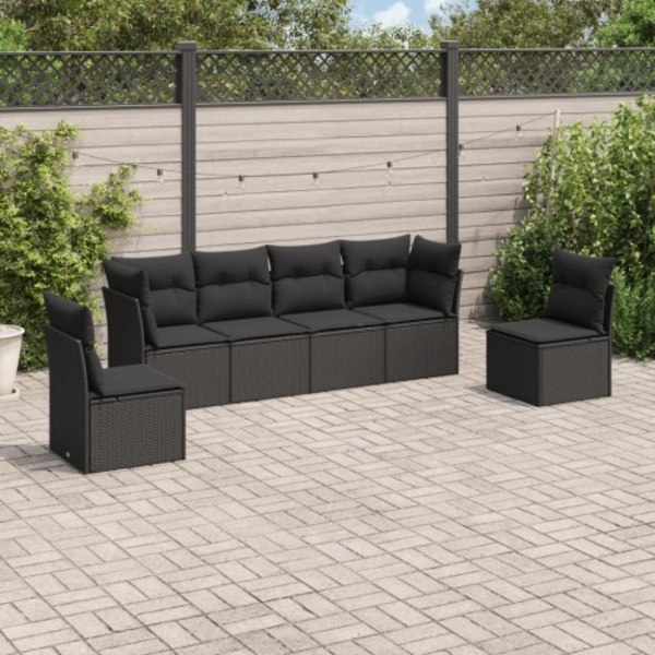 Loungegrupp med dynor 6 delar svart konstrotting