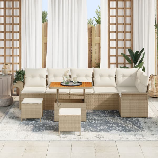 Trädgårdsoffset med kudde 9 pcs Beige konstrotting