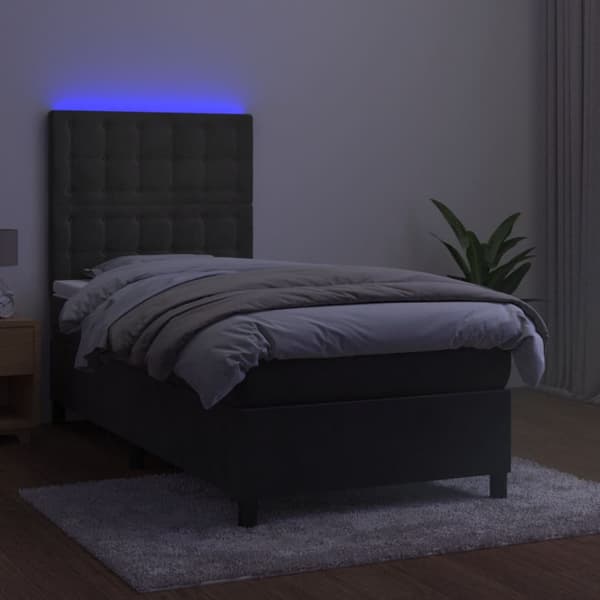 Ramsäng med madrass & LED mörkgrå 100x200 cm sammet