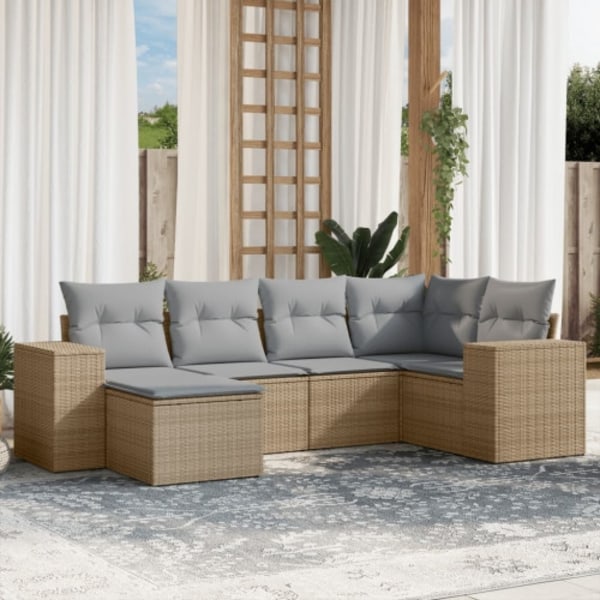 Soffgrupp för trädgården med dynor 6 delar beige konstrotting