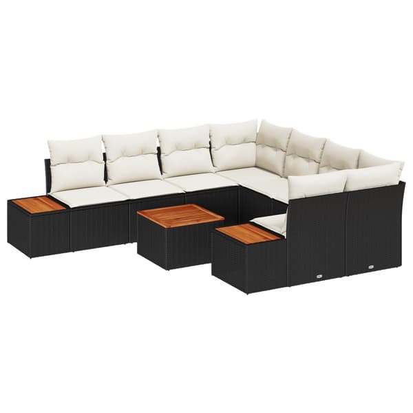 Trädgårdsoffset med kudde 9 pcs Svart Poly rattan