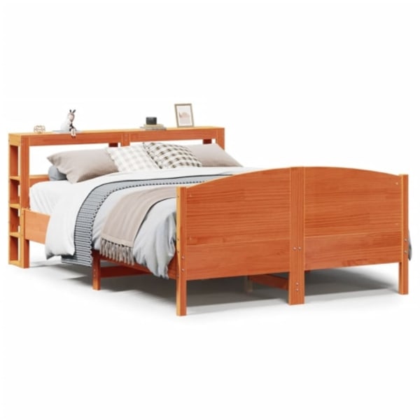 Sängram utan madrass vaxbrun 140x190 cm massiv furu