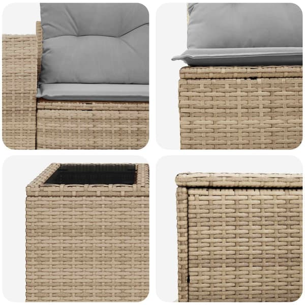 Soffset 8 st Beige och Ljusgrå Poly Rattan och stål