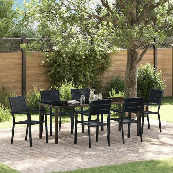 Trädgårdsmöbelset 7 pcs Svart Pulverlackerat stål