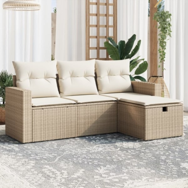 Soffgrupp för trädgård med dynor 4 delar beige konstrotting