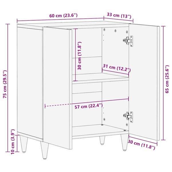 Sideboard Vit 60 x 33 x 75 cm massivt mangoträ