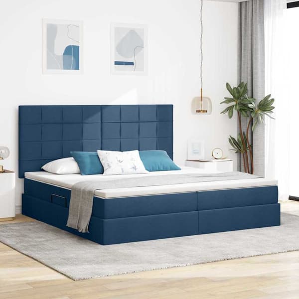 Förvaringssäng med madrass Blå 200 x 200 cm Polyester