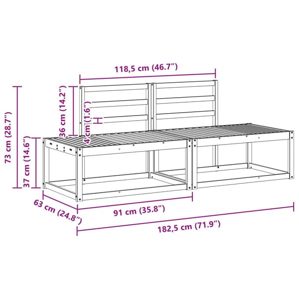 Modulsoffa utomhus 2 Stycke Naturfärg 182,5 x 63 x 73 cm