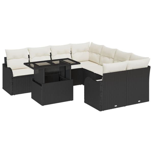 Trädgårdsoffset med kudde 9 pcs Svart Poly rattan