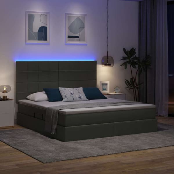 Förvaringssäng med LED med led Mörkgrå 160 x 200 cm Polyester