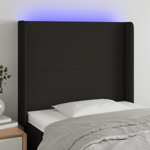Sänggavel LED svart 83x16x118/128 cm tyg
