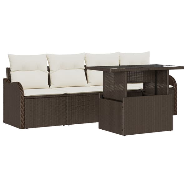 Trädgårdsoffset med kudde med kudde 5 pcs Brun Poly Rattan