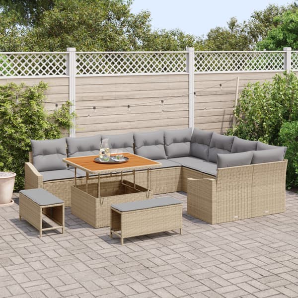 Trädgårdsoffset med kudde 12 pcs Beige konstrotting