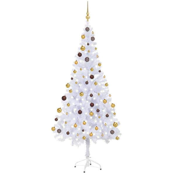 Belyst plastgran med kulor 180 cm 620 grenar