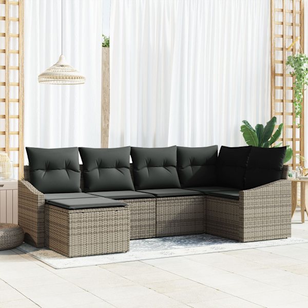 Trädgårdsmöbelset 6 pcs Grå Poly Rattan och Pulverlackerad Stål